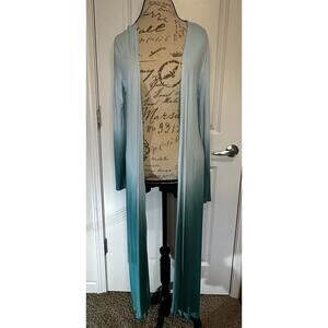 BCBG Maxazaria women’s sz M Blue Green Ombre Cardigan Wrap Sweater Y2K Fall cozy